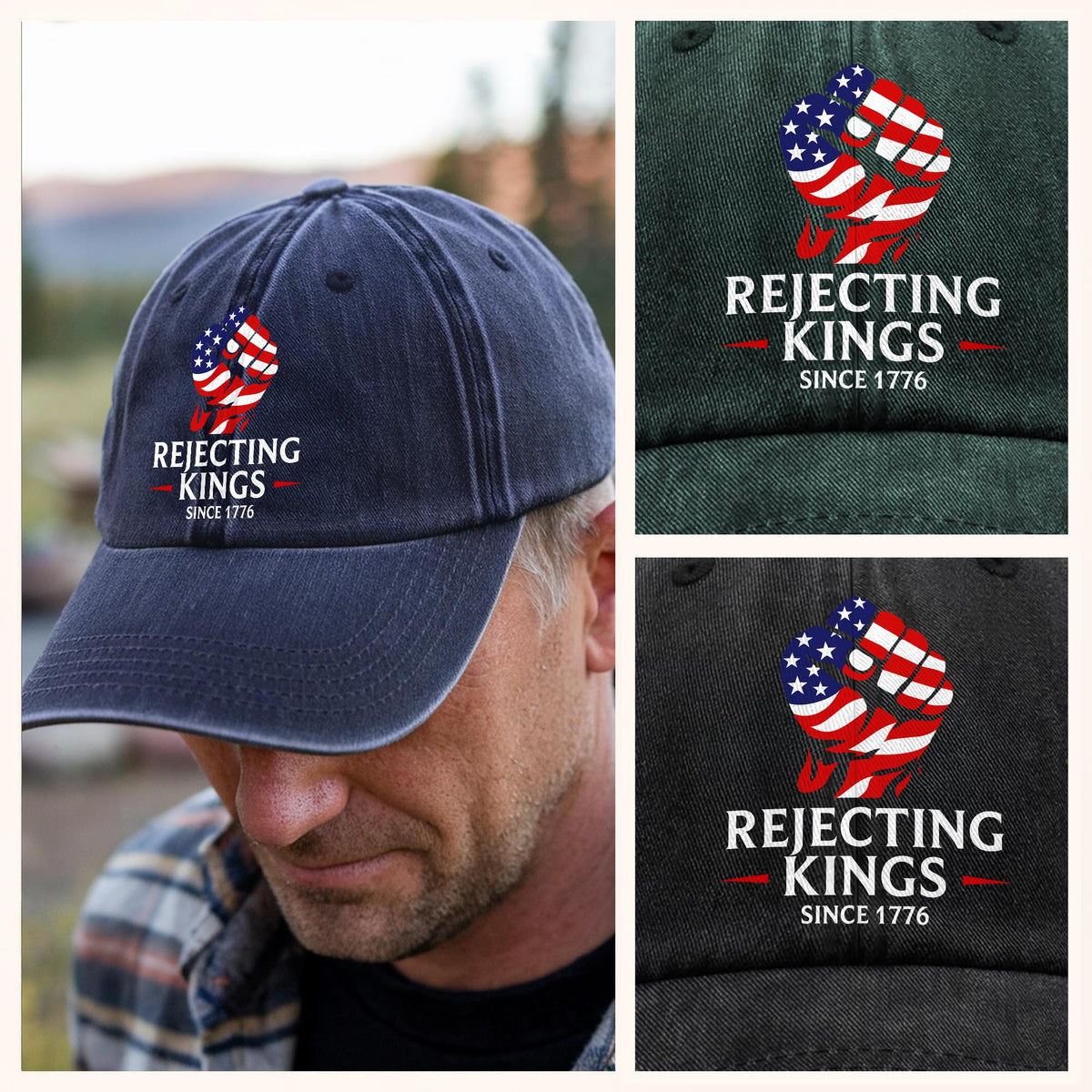 Rejecting Kings Since 1776  Washed Denim Baseball Cap LM32 899347