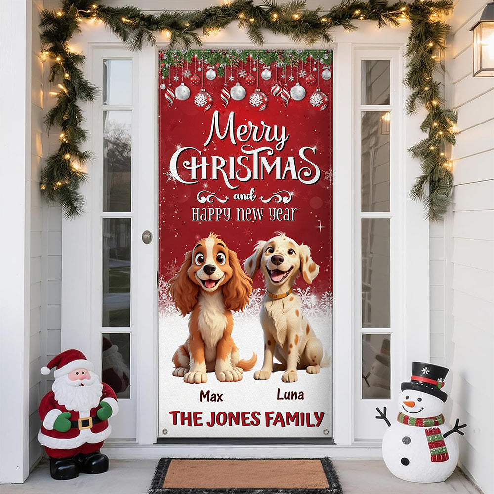Custom 3D Cute Dog Merry Christmas and Happy New Years Door Cover LM32 897135