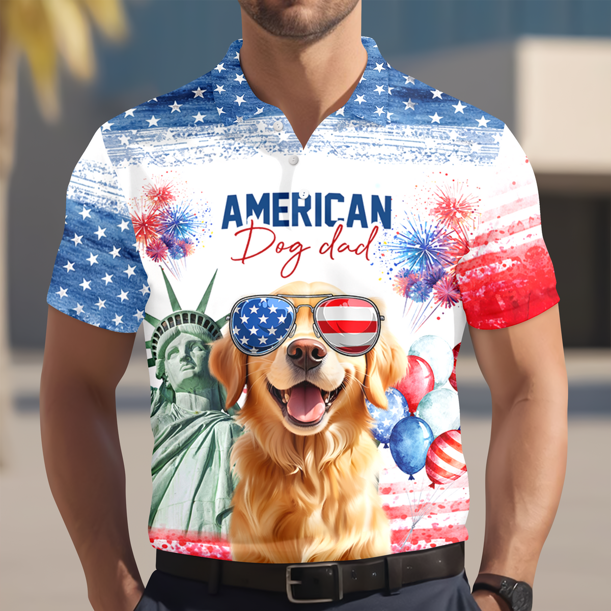 Personalized America Dog Dad Polo Shirt LM32 899113