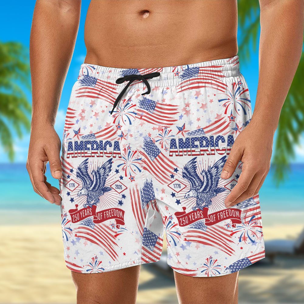USA 250 Years of Freedom 1776–2026 American Flag Beach Shorts TH10 169111