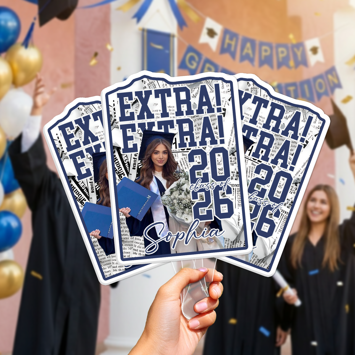 Custom Photo Extra Extra Graduation Class Of 2026 Keepsake Face Fan Gift LM32 897681