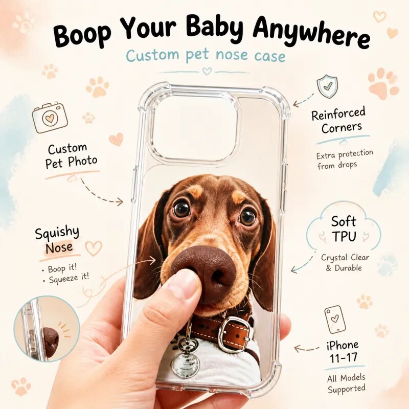 Custom Cute Dog Cat Photo Phone Case with Squeeze Nose for IPhone LM32 669885