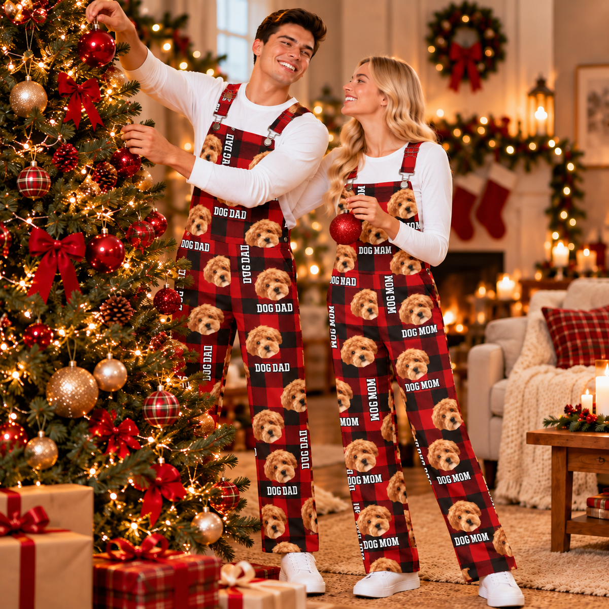 Custom Dog Cat Photo With Christmas Caro Pattern Overall Jumpsuit - Gift For Dog Cat Lovers HO82 903876