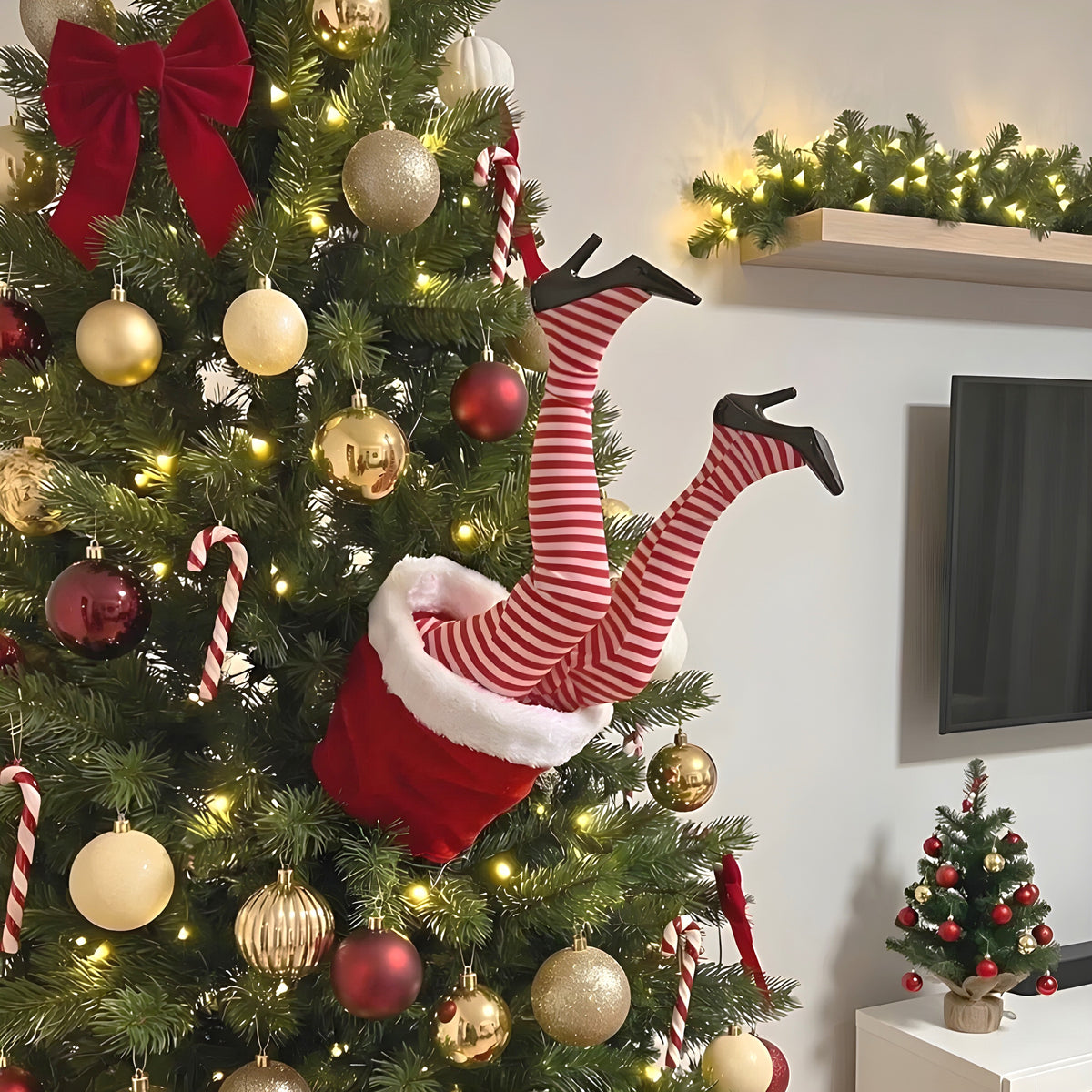 Animated Christmas Legs Tree Decoration, Funny Kicking Holiday Decor LM32 670001
