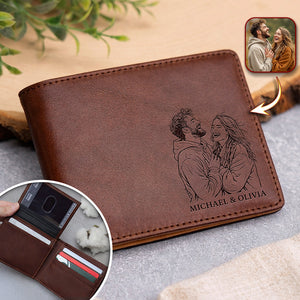Custom Couple Photo & Name Engraved Leather Wallet Valentine Gift For Him CH07 910298
