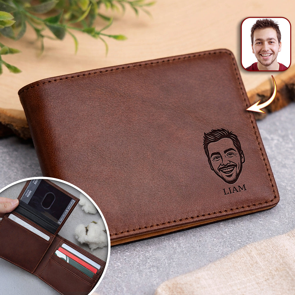Custom Portrait With Name Engraved Leather Wallet Gift For Husband, Boyfriend CH07 910296