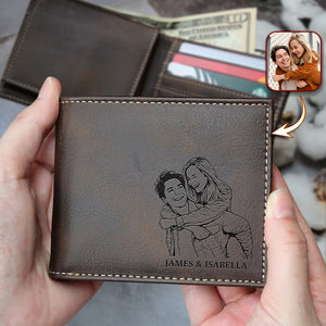 Custom Couple Photo & Name Engraved Leather Wallet Valentine Gift For Him CH07 910298