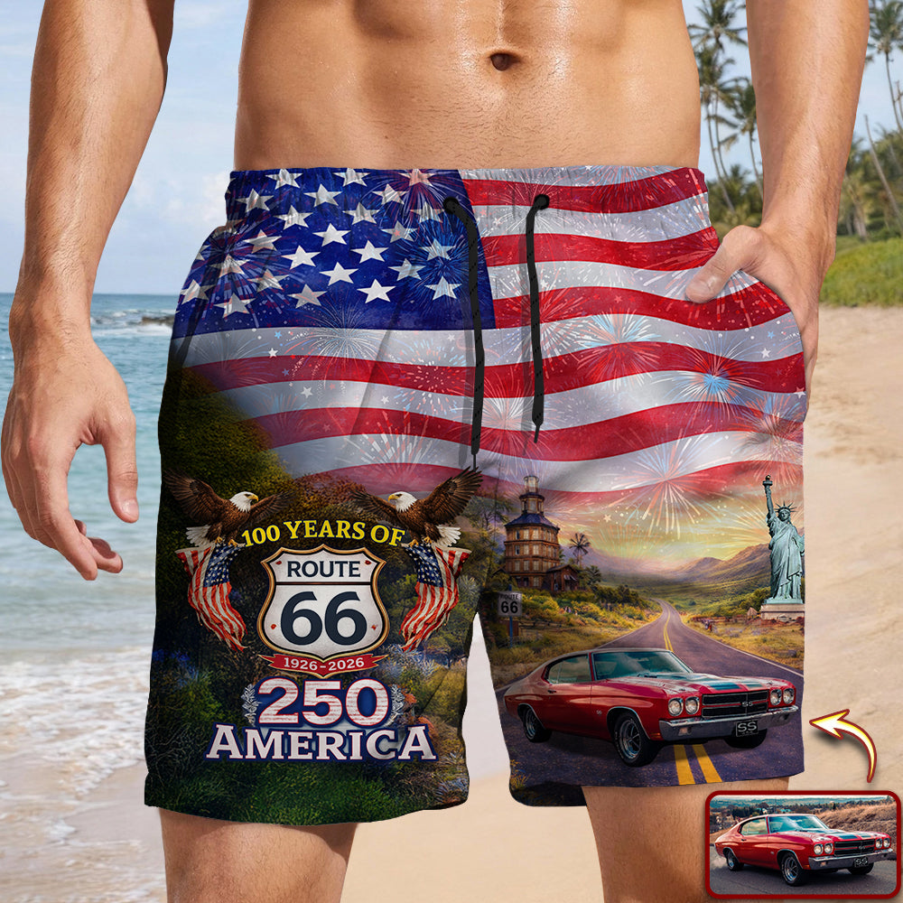 Custom Car Photo 100 Years Of Route 66 Beach Short Personalized America 250th Anniversary Gift CH07 910520