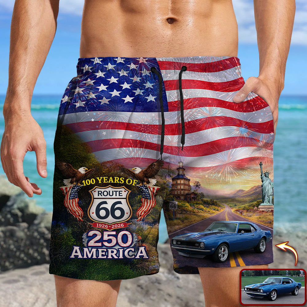 Custom Car Photo 100 Years Of Route 66 Beach Short Personalized America 250th Anniversary Gift CH07 910520