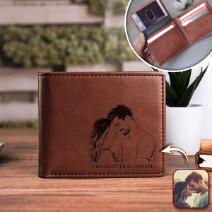 Custom Couple Photo & Name Engraved Leather Wallet Valentine Gift For Him CH07 910298