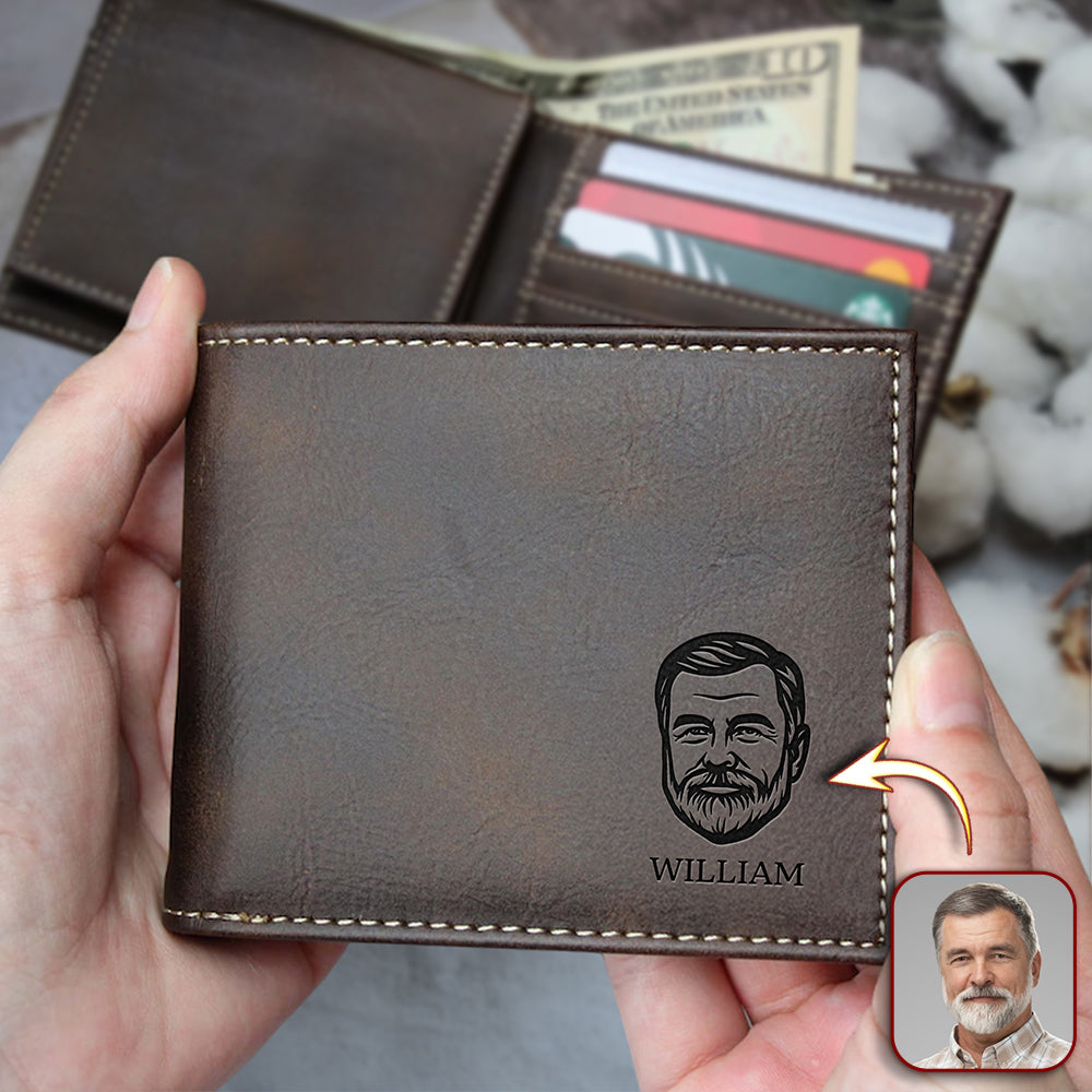 Custom Portrait With Name Engraved Leather Wallet Gift For Husband, Boyfriend CH07 910296