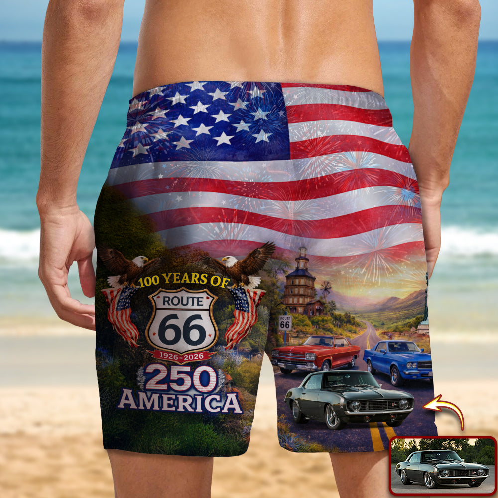 Custom Car Photo 100 Years Of Route 66 Beach Short Personalized America 250th Anniversary Gift CH07 910520