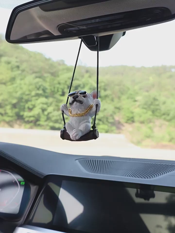 GeckoCustom New Resin Cute Dog Anime Car Accessorie Swing Bulldog Pendant Auto Rearview Mirror Ornaments Birthday Gift Couple Accessories