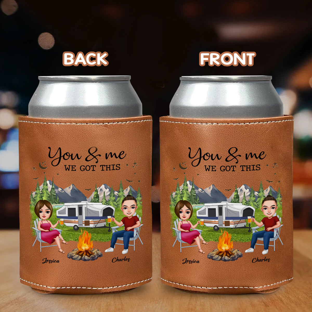 Personalized You & Me We Got This Camping Leather Can Cooler Holder TH10 894087