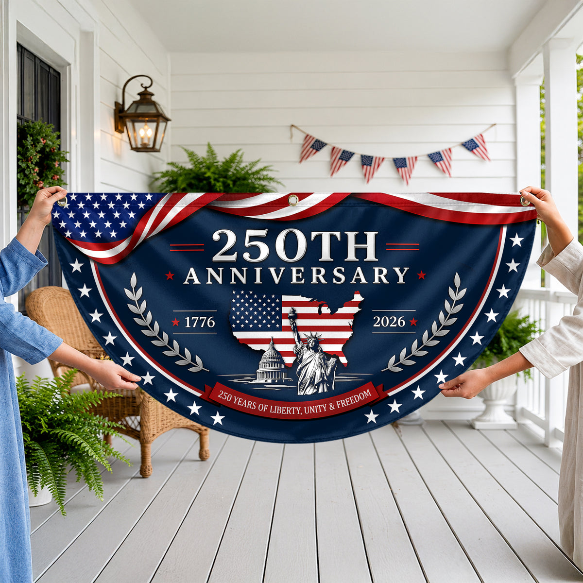 Custom Family Name US 250 Years of Liberty, Unity & Freedom 1776-2026 Non-Pleated Fan Flag TH10 170229