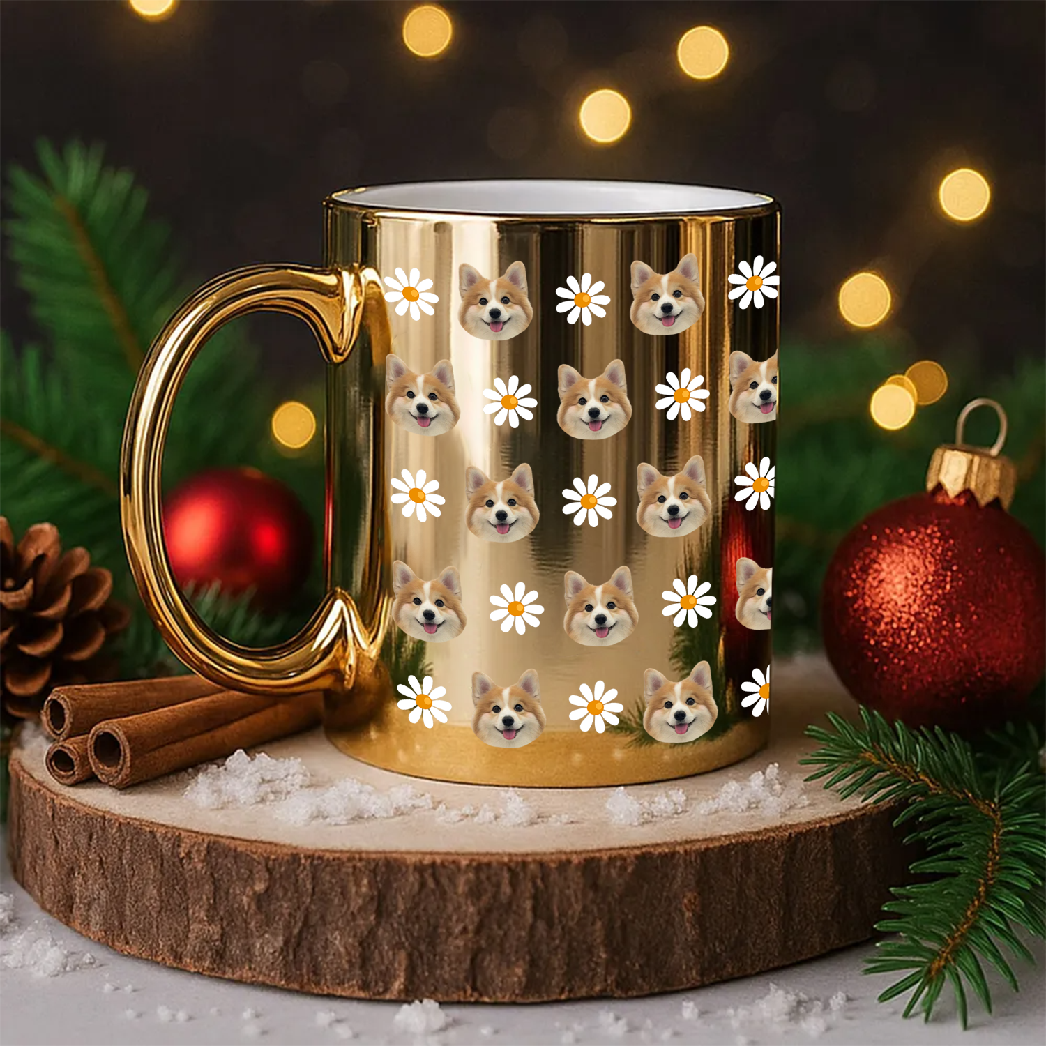 Custom Photo With Pattern Metallic Mug Gift for Dog Lovers HO82 900564