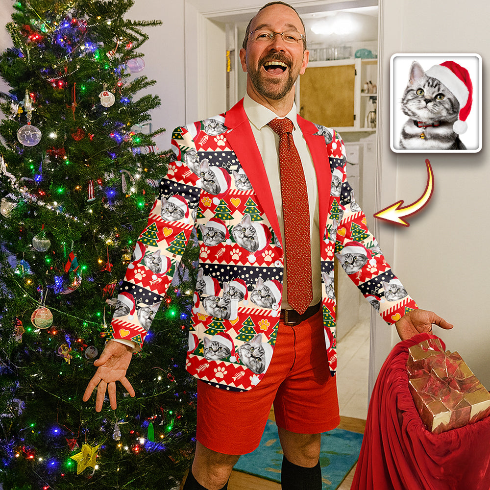 Custom Cat Photo With Christmas Pattern Family Men's Suits HO82 900430