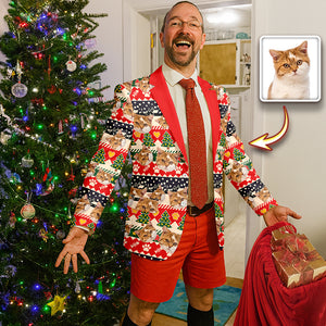 Custom Cat Photo With Christmas Pattern Family Men's Suits HO82 900430