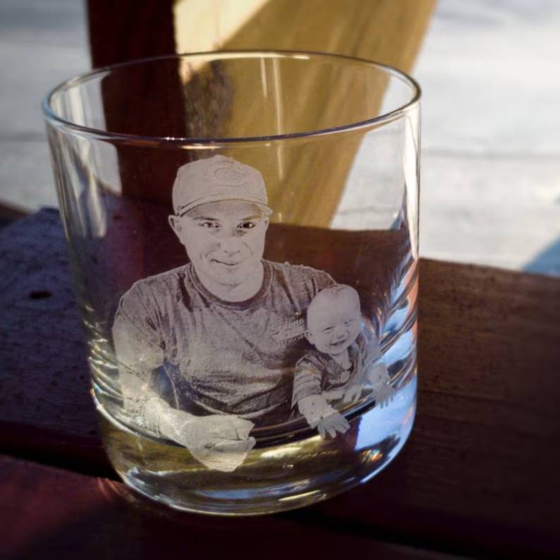 Custom Photo Dad And Kid Engraved Whiskey Glass - Gift For Dad, Father's Day HO82 902666