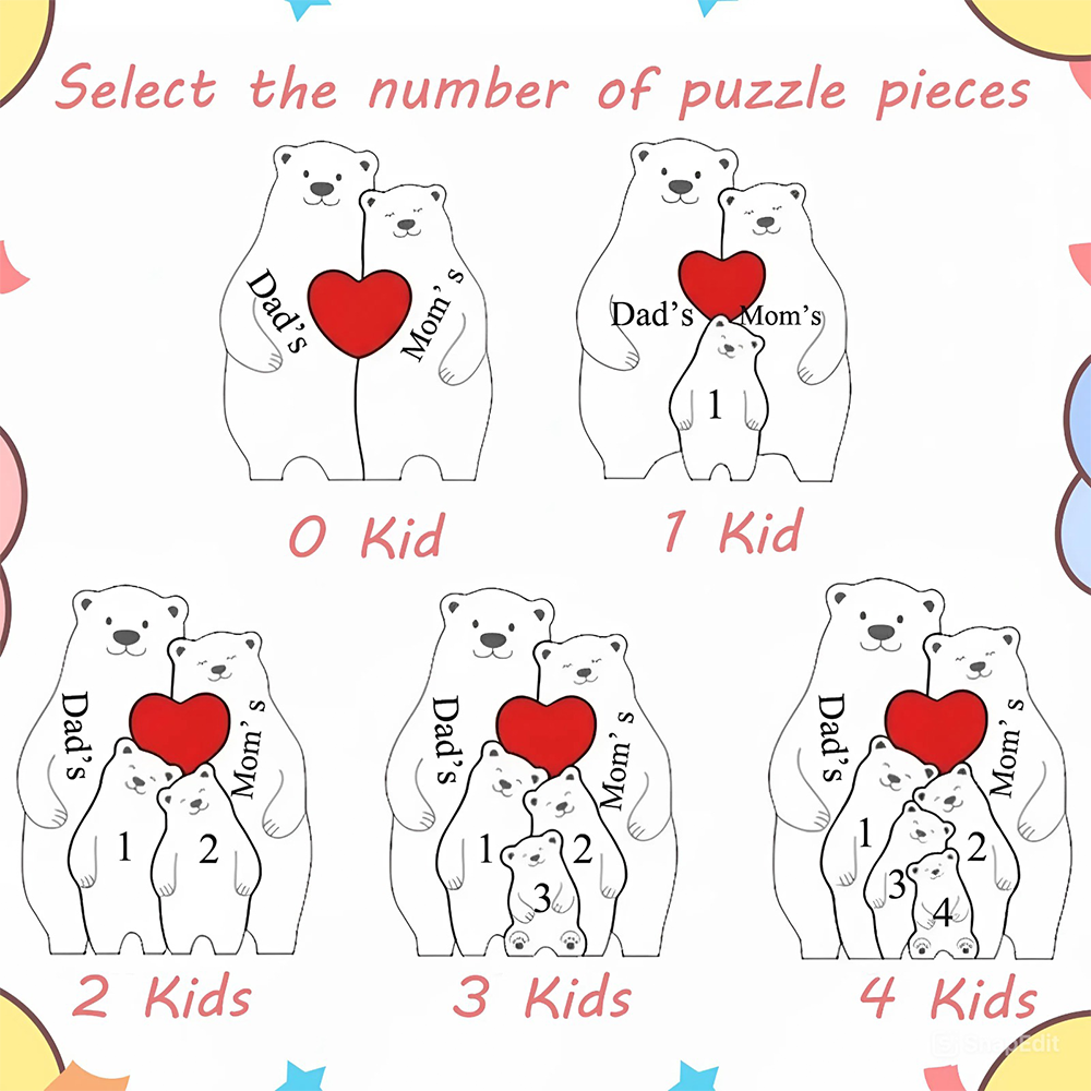 Custom Family Bear Puzzle, Engraved Family Name Puzzle Mother's Day Gift, Family Home Decor HA75 920734