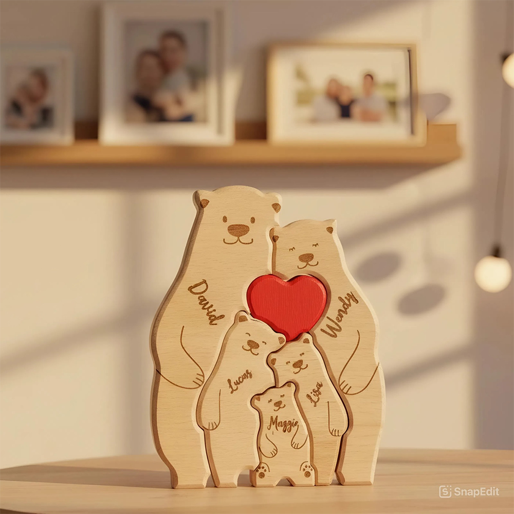 Custom Family Bear Puzzle, Engraved Family Name Puzzle Mother's Day Gift, Family Home Decor HA75 920734