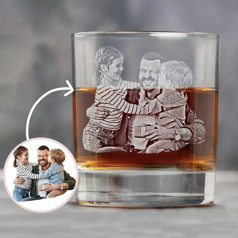 Custom Photo Dad And Kid Engraved Whiskey Glass - Gift For Dad, Father's Day HO82 902666