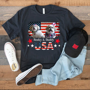 GeckoCustom 4th Of July American Dog Patriotic United States Personalized Custom Photo Dog 4Th Of July Shirt H393