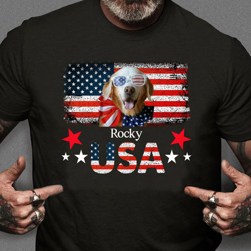 GeckoCustom 4th Of July American Dog Patriotic United States Personalized Custom Photo Dog 4Th Of July Shirt H393