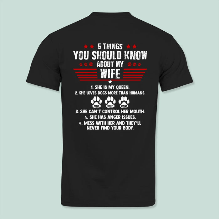 GeckoCustom 5 Things You Should Know About My Wife Dog Shirt K228 HN590 Basic Tee / Black / S