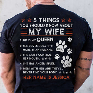 GeckoCustom 5 Things You Should Know About My Wife Personalized Custom Dog Backside Shirt C446 Basic Tee / Black / S