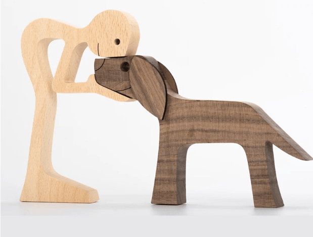 GeckoCustom A Couple With Black Dog Wood Sculpture