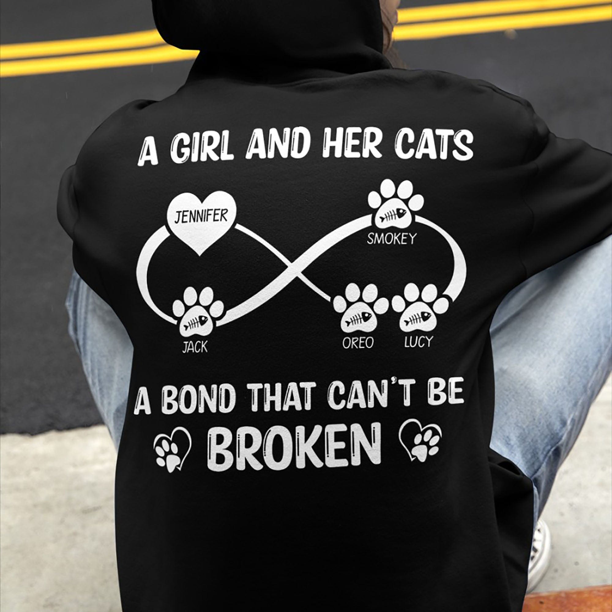 GeckoCustom A Girl And Her Cat A Bond That Can't Be Broken Personalized Custom Cat Backside Shirt C455 Basic Tee / Black / S