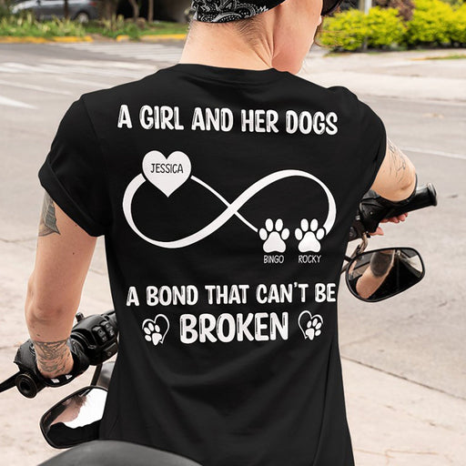 GeckoCustom A Girl And Her Dog A Bond That Can't Be Broken Personalized Custom Dog Backside Shirt C455 Women Tee / Black Color / S