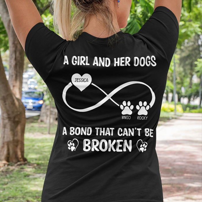 GeckoCustom A Girl And Her Dog A Bond That Can't Be Broken Personalized Custom Dog Backside Shirt C455