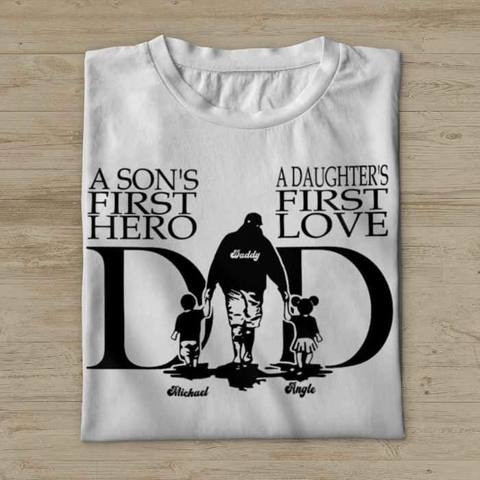 GeckoCustom A Son's First Hero, A Daughter's First Love Father's Day Shirt, HN590
