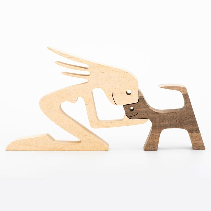 GeckoCustom A Woman Sit With Cat Wood Sculpture N304 HN590 Woman With Cat
