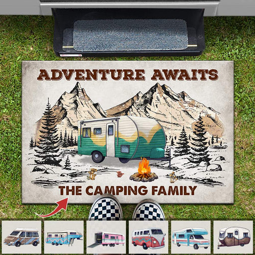 GeckoCustom Adventure Awaits Camping Doormat, Camping Gift, RVs Camper, Motor Home HN590 24x35in-60x90cm