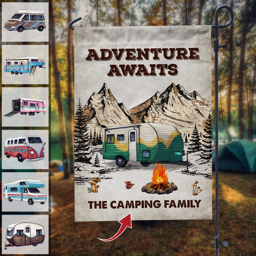 GeckoCustom Adventure Awaits Camping Garden Flag, Camping Gift HN590