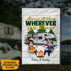 GeckoCustom Always At Home Wherever We Roam Couple Chibi Outdoor Camping Garden Flag HN590