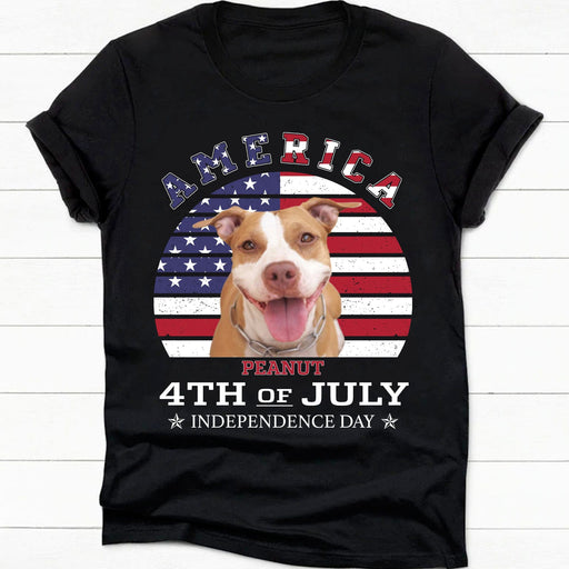 GeckoCustom America 4th Of July Personalized Custom Photo Dog Cat Pet Shirt C400 Women Tee / Black Color / S
