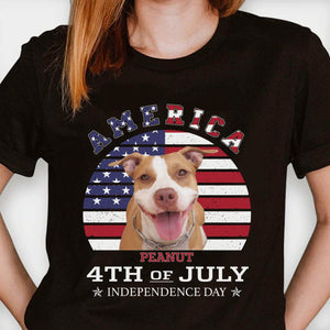 GeckoCustom America 4th Of July Personalized Custom Photo Dog Cat Pet Shirt C400 Basic Tee / Black / S