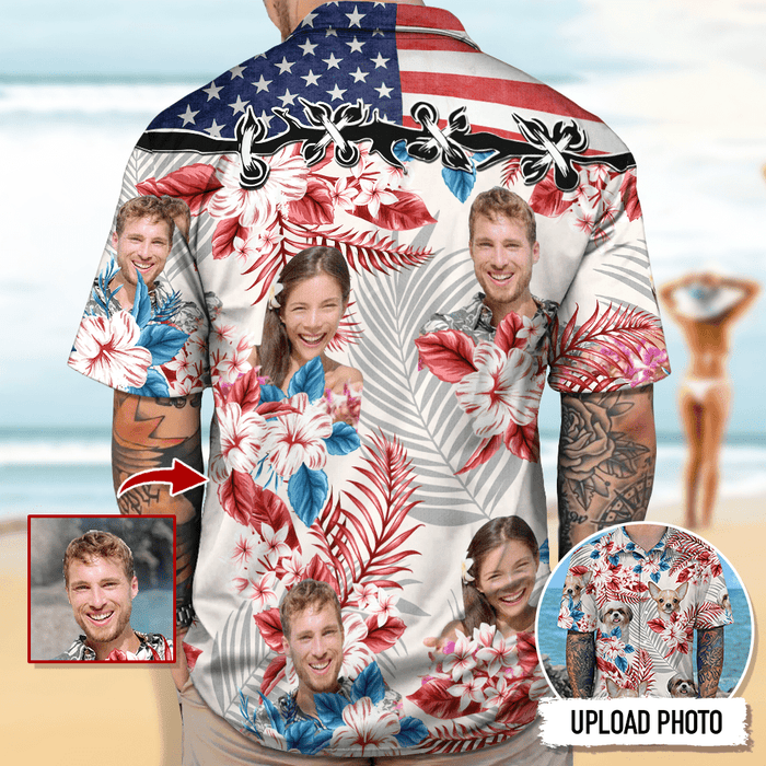 GeckoCustom America Flag Hawaiian Shirt, Upload Photo N369 HN590