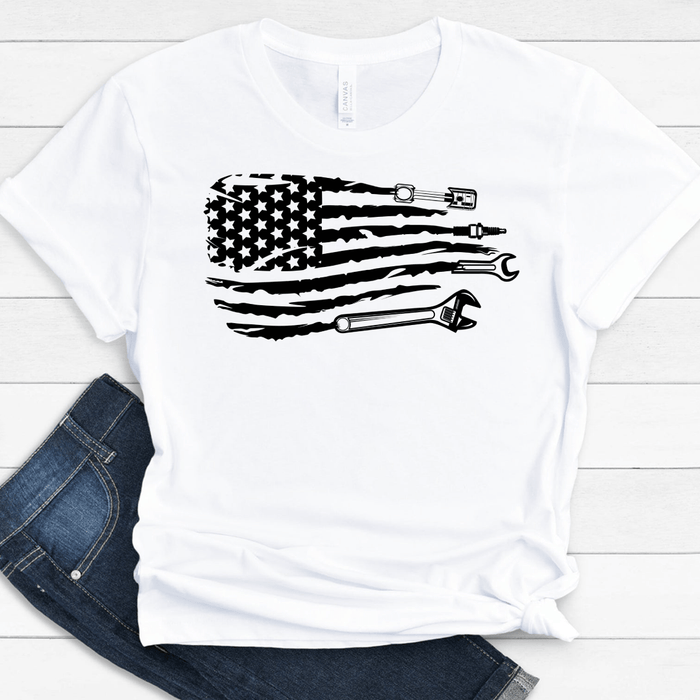 GeckoCustom America Mechanic America T-shirt, HN590 Premium Tee / White / S