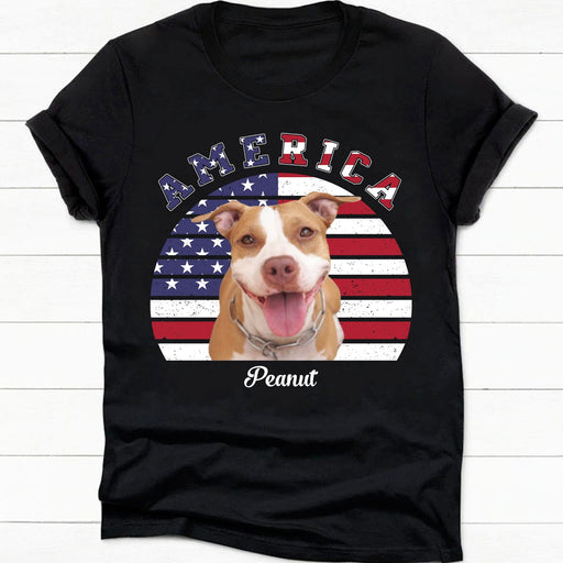 GeckoCustom America Personalized Custom Photo Dog Cat Pet Shirt C400 Women Tee / Black Color / S