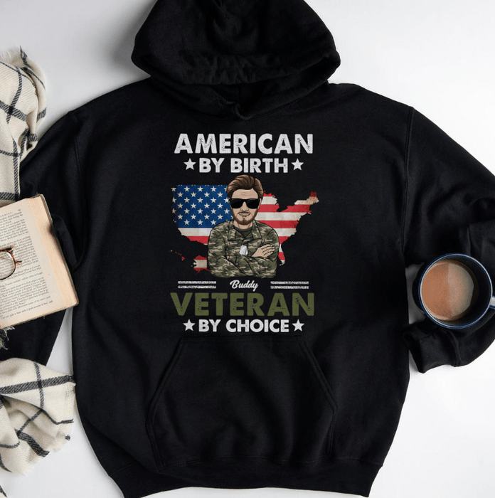 GeckoCustom American By Birth Veteran By Choice Veteran Shirts, Veterans Day Gift, Military Gift, HN590 Pullover Hoodie / Black Colour / S