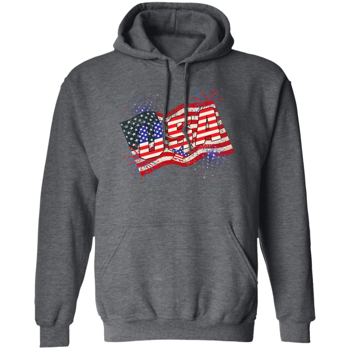 GeckoCustom American Flag Fireworks 4Th Of July Shirt H412 Pullover Hoodie / Dark Heather / S
