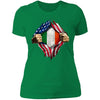 GeckoCustom American Irish Flag St Patrick Shirt Women Tee / Kelly Green / X-Small