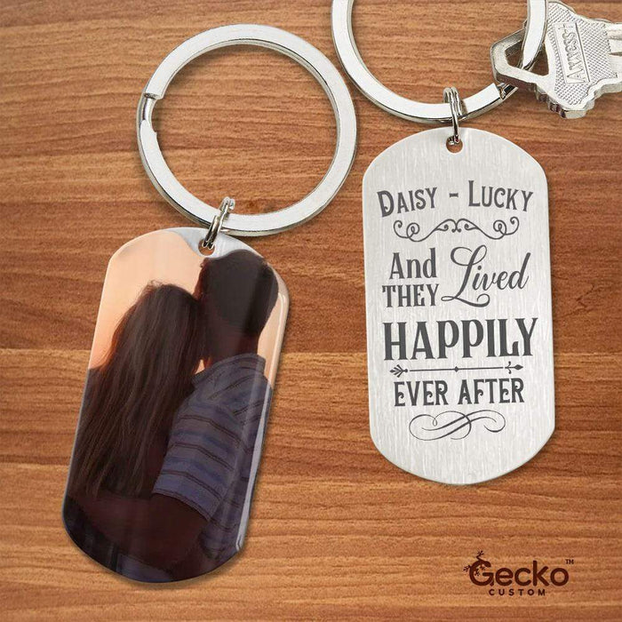 GeckoCustom And They Lived Happily Ever After Valentine Couple Metal Keychain HN590 With Gift Box (Favorite) / 1.77" x 1.06"
