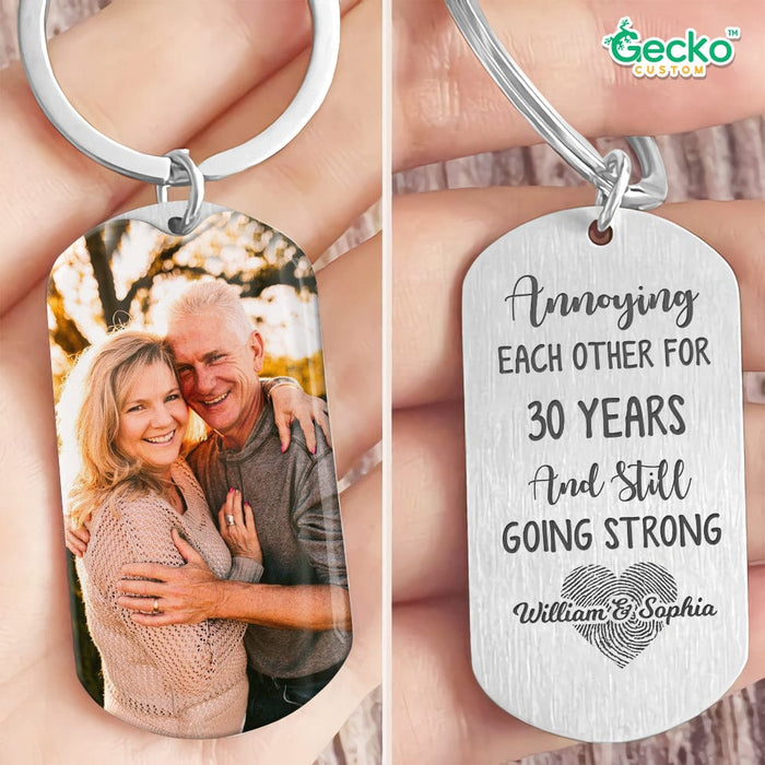 GeckoCustom Annoying Each Other For Many Years Still Going Strong - Anniversary Gifts, Gift For Couples, Husband Wife, Metal Keychain HN590