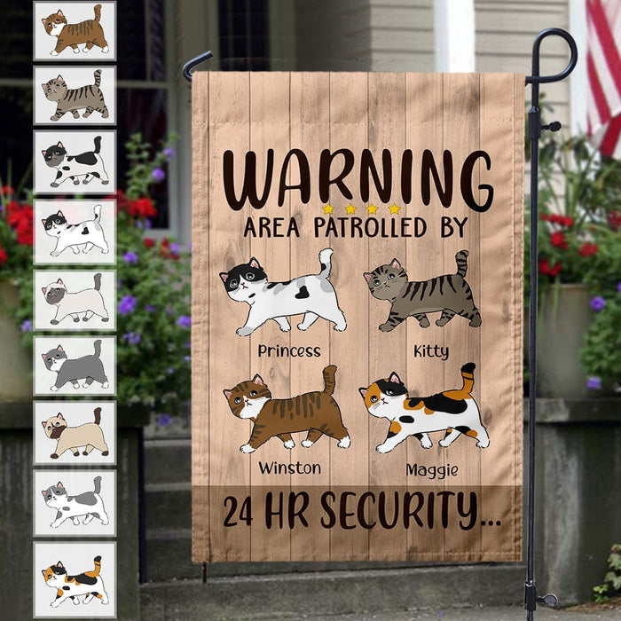 GeckoCustom Area Patrolled 24Hr By Security Cat Garden Flag HN590